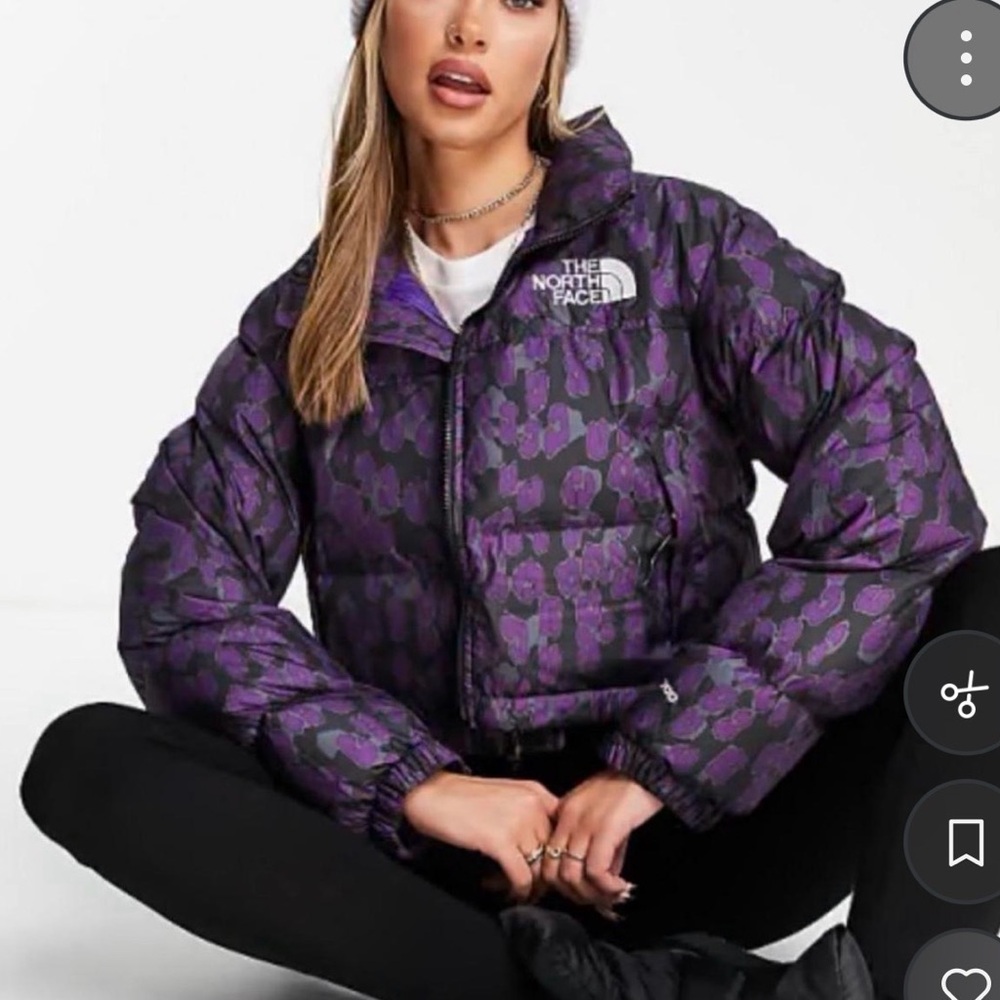 The North Face Women's Black and Purple Patterned Puffer Jacket